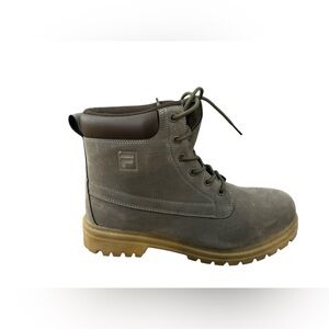 FILA Men's Edgewater Combat Boots gray tan  Size 12 Ankle Lace Up Casual